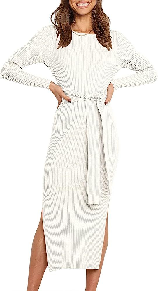 Caracilia Women's Midi Crew Neck Sweater Dress      
 Polyester, Nylon, Rayon | Amazon (US)