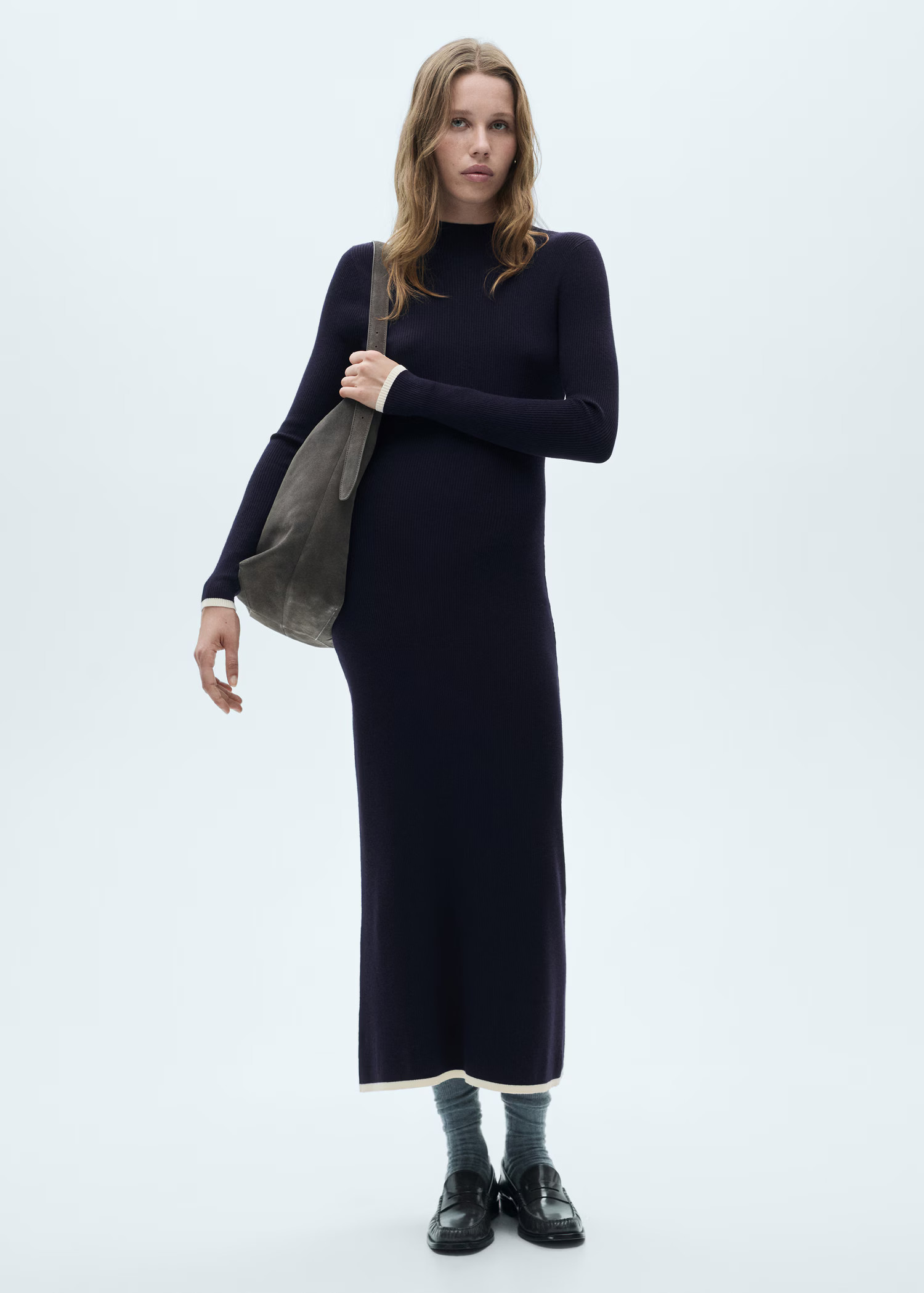 Knitted dress with contrasting trims - Women | MANGO USA | Mango (US/MX/AU)