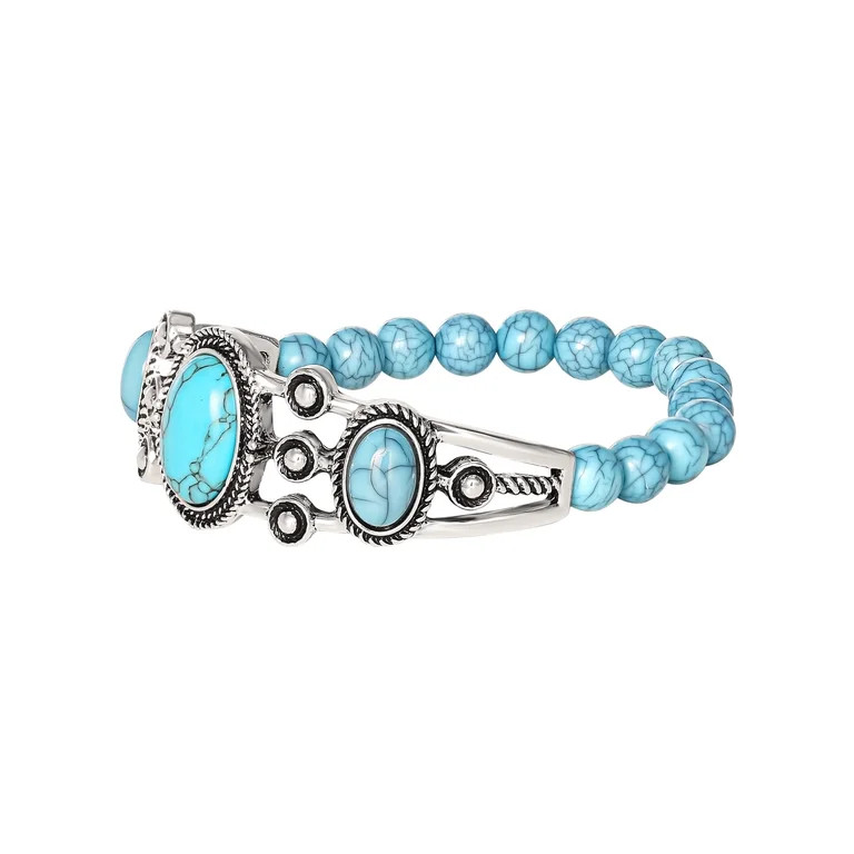 Jessica Simpson Faux Turquoise Stone Stretch Bracelet | Walmart (US)