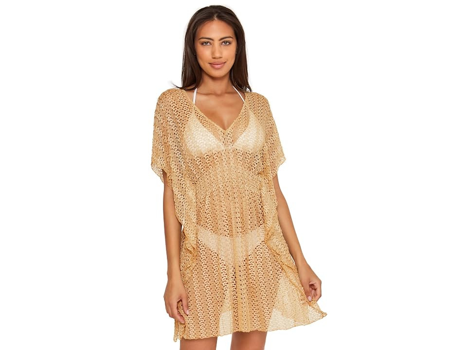 BECCA by Rebecca Virtue Golden Metallic Crochet Tunic Cover-Up (Gold) Women's Swimwear | Zappos