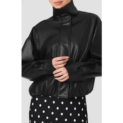French Connection Dessa Faux Leather Bomber Jacket in Black at Nordstrom, Size X-Large | Nordstrom