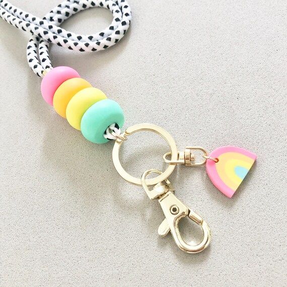 Rainbow Charm Rainbow Lanyard Wristlet Strap / Teacher Lanyard / Custom wedding gift / Keychain /... | Etsy (US)