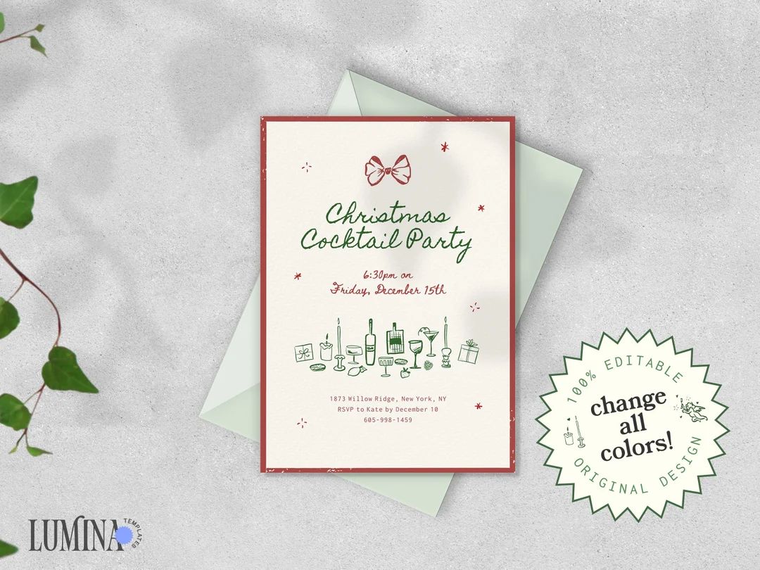 CHRISTMAS COCKTAIL PARTY Template Whimsical Vintage Holiday - Etsy | Etsy (US)