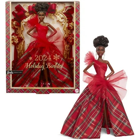 Barbie Signature 2024 Holiday Barbie Fashion Doll, Seasonal Collector Gift, Brown Hair with Plaid Gown | Walmart (US)