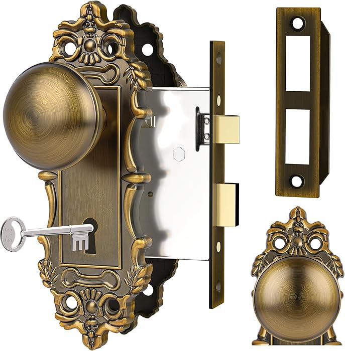 Mortise Lock Door Knobs Interior Brass Door Knob Antique Gold Door Handle Skeleton Key Privacy Vi... | Amazon (US)