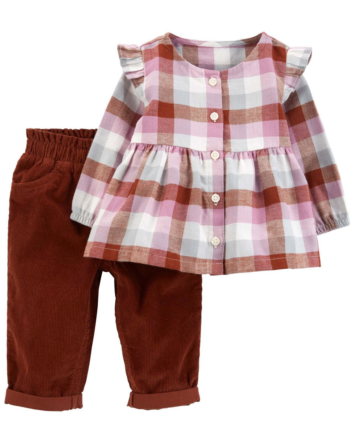 Multi Baby 2-Piece Plaid Flannel Top & Corduroy Pant Set | carters.com | Carter's