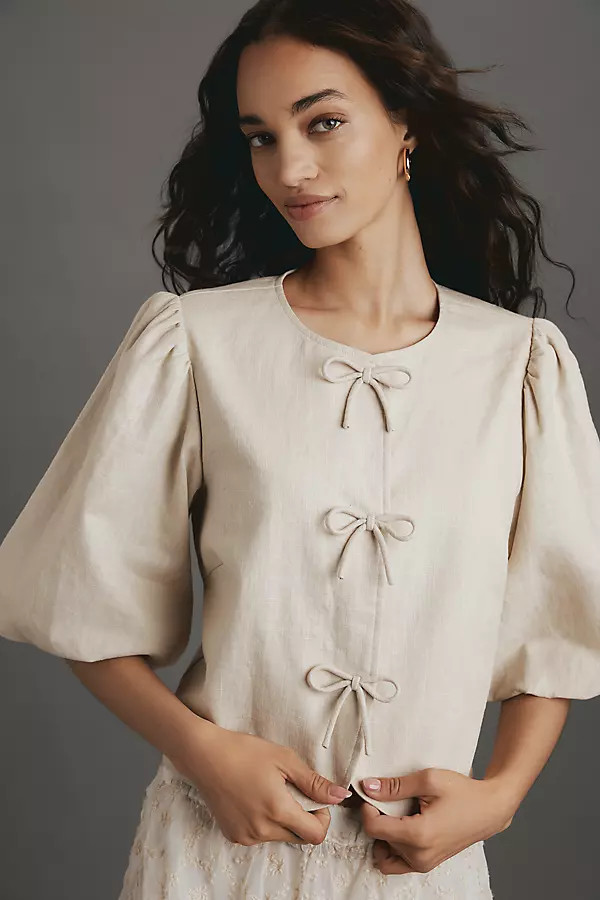 Dolan Left Coast Linen Blend Bow Blazer | Anthropologie (US)