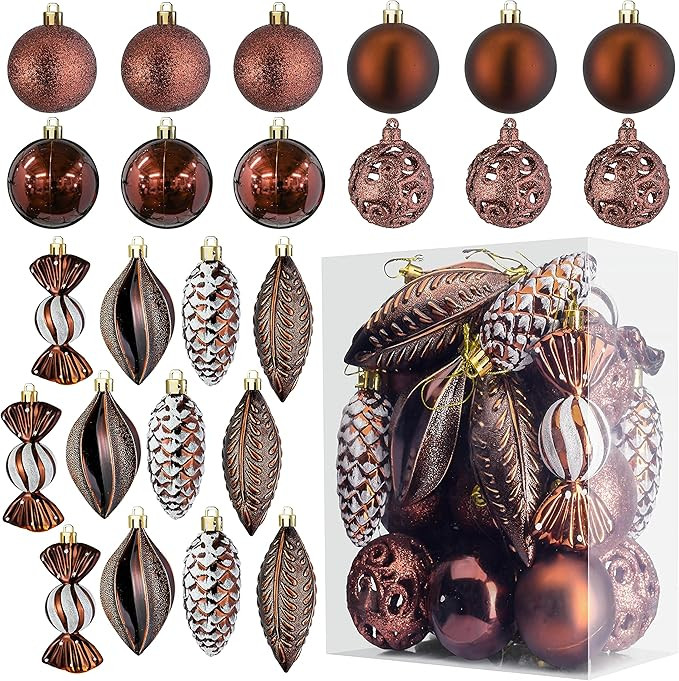 Prextex Christmas Tree Ornaments - Brown Christmas Ball Ornaments Set for Christmas, Holiday, Wre... | Amazon (US)