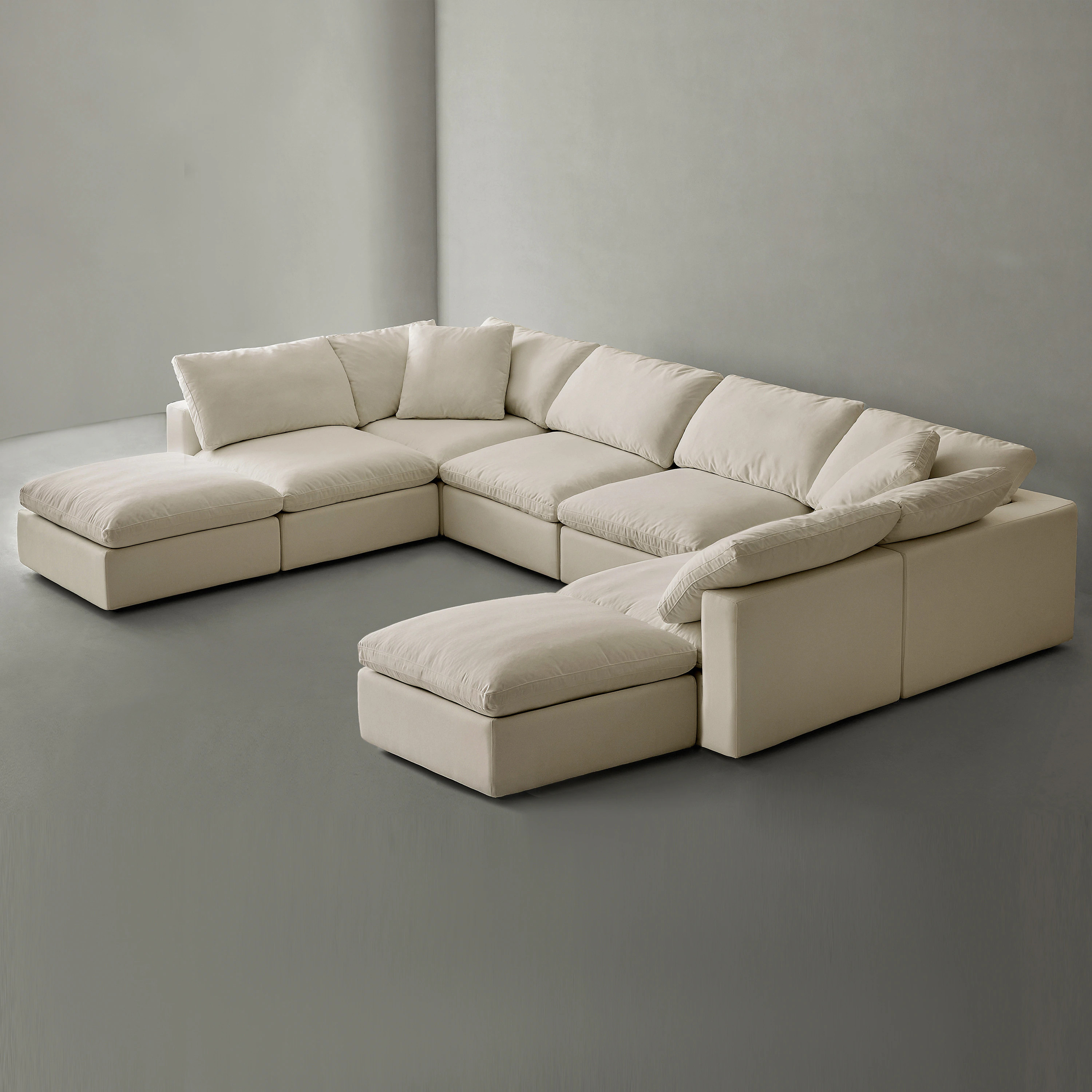 Lowe's Sofa 122-in Casual Linen Beige Linen 6+ -seater Sofa in White | YSWZ6+2T-LB | Lowe's