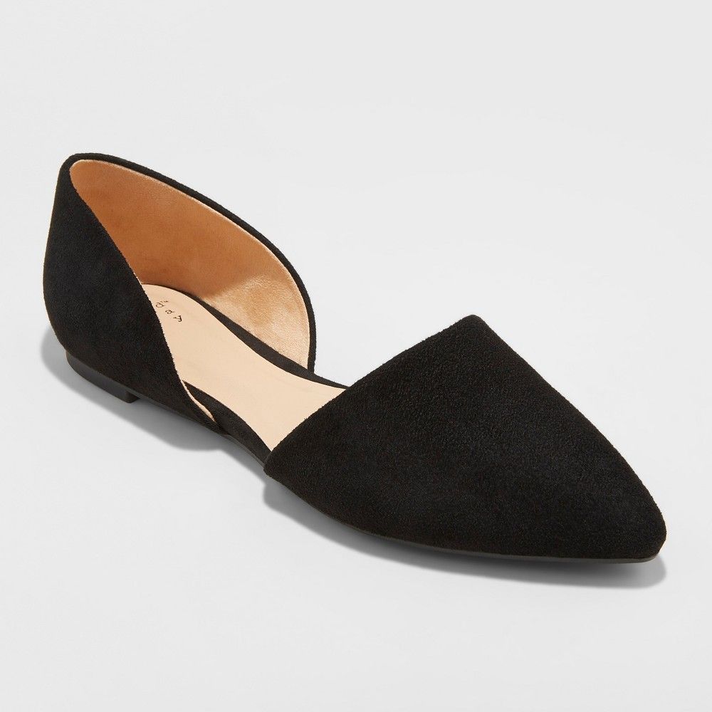 Women's Rebecca Microsuede Pointed Two Piece Ballet Flats - A New Day Black 5 | Target