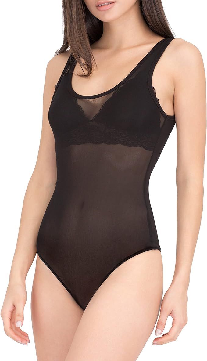 May&Maya Women's Scoop Neck Sleeveless Sheer Mesh Throughout Bodysuit | Amazon (US)
