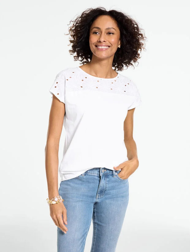 Eyelet Shoulder Crewneck Tee | Talbots