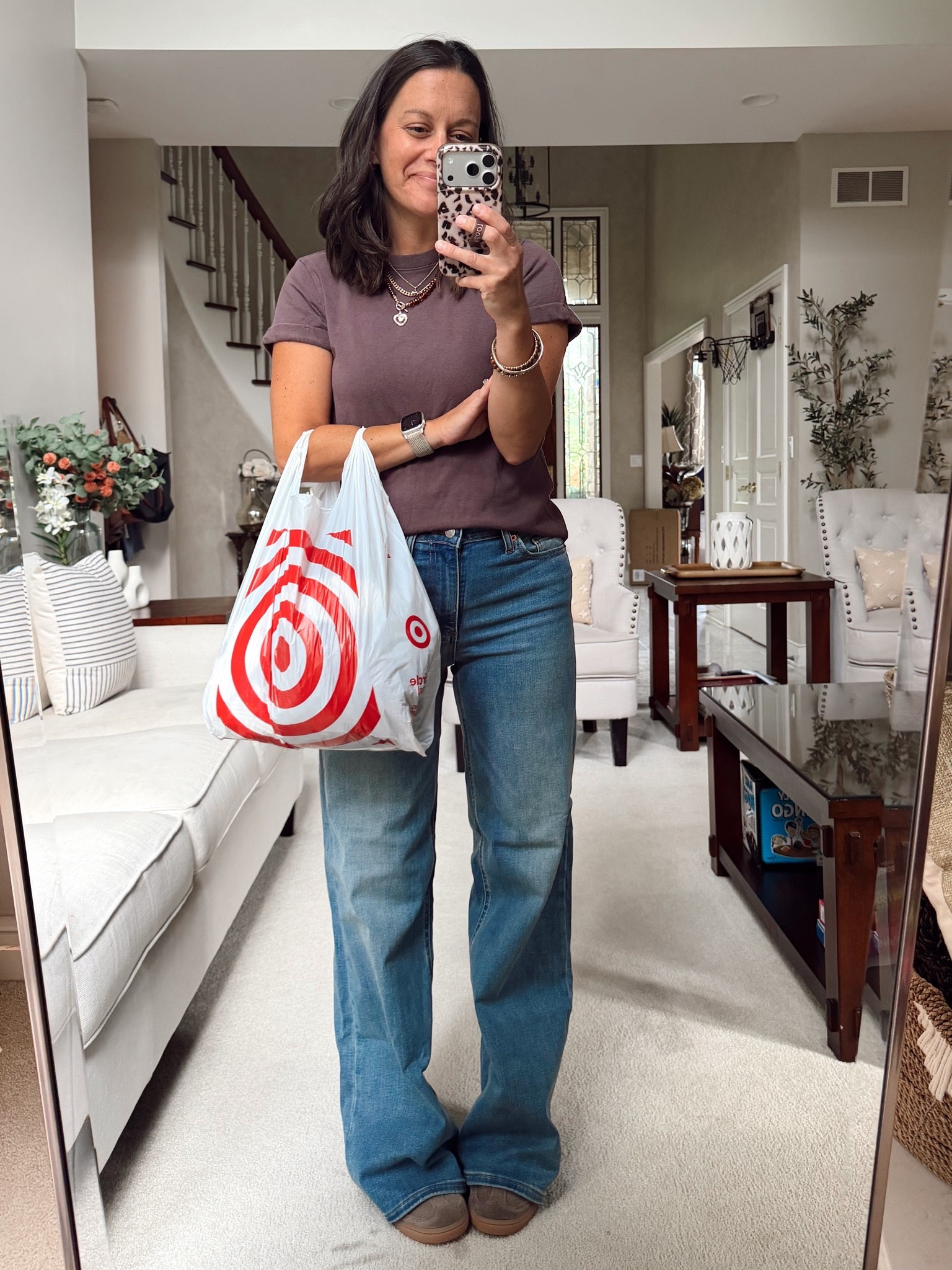 Target finds! Jeans run small - I sized up to a 4. This is the regular length on me at 5’4” and they are too long - I need the short version! Tee runs true to size.

#LTKootd #LTKOver40 #LTKSaleAlert