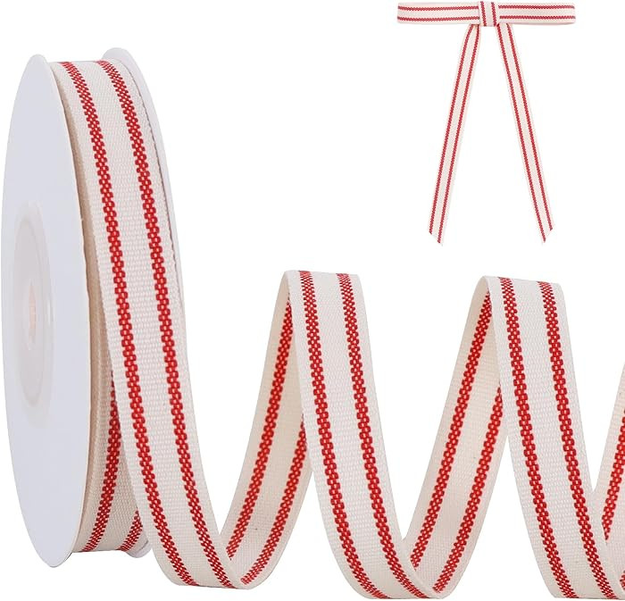 TONIFUL Red Striped Ribbon 3/8 Inch x 10 Yard Natural Cotton Ribbon for Gift Wrapping, Crafts Pro... | Amazon (US)