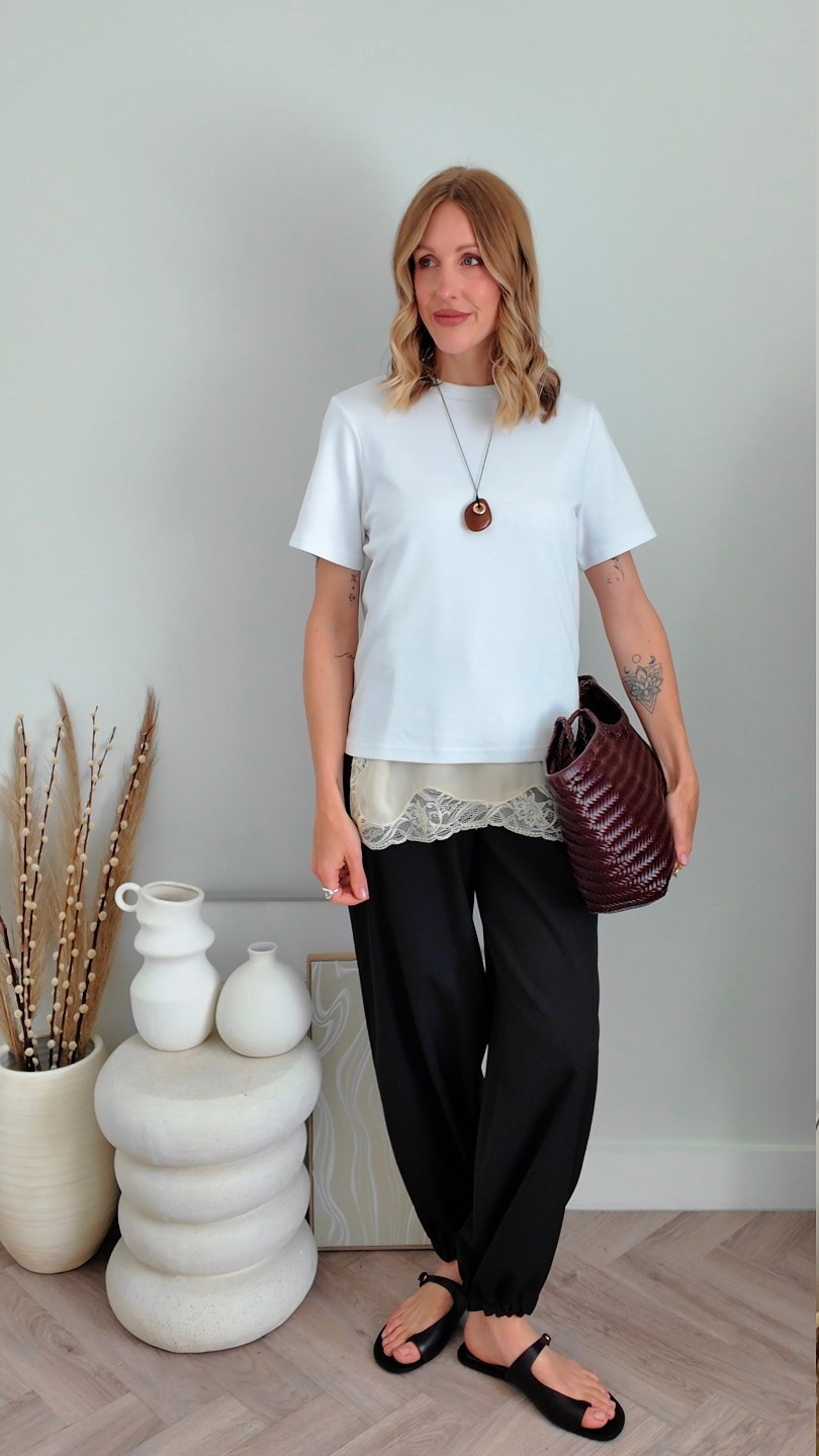 White t shirt - white tee - lace cami - Zara - cos trousers - Zara sandals - summer outfit - Arket t-shirt 

#LTKsummer #LTKspring #LTKuk