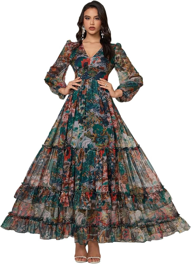 Summer Casual Dresses for Women 2024 Spring Fashion Boho V Neck Long Sleeve Ruffle Floral Print E... | Amazon (US)