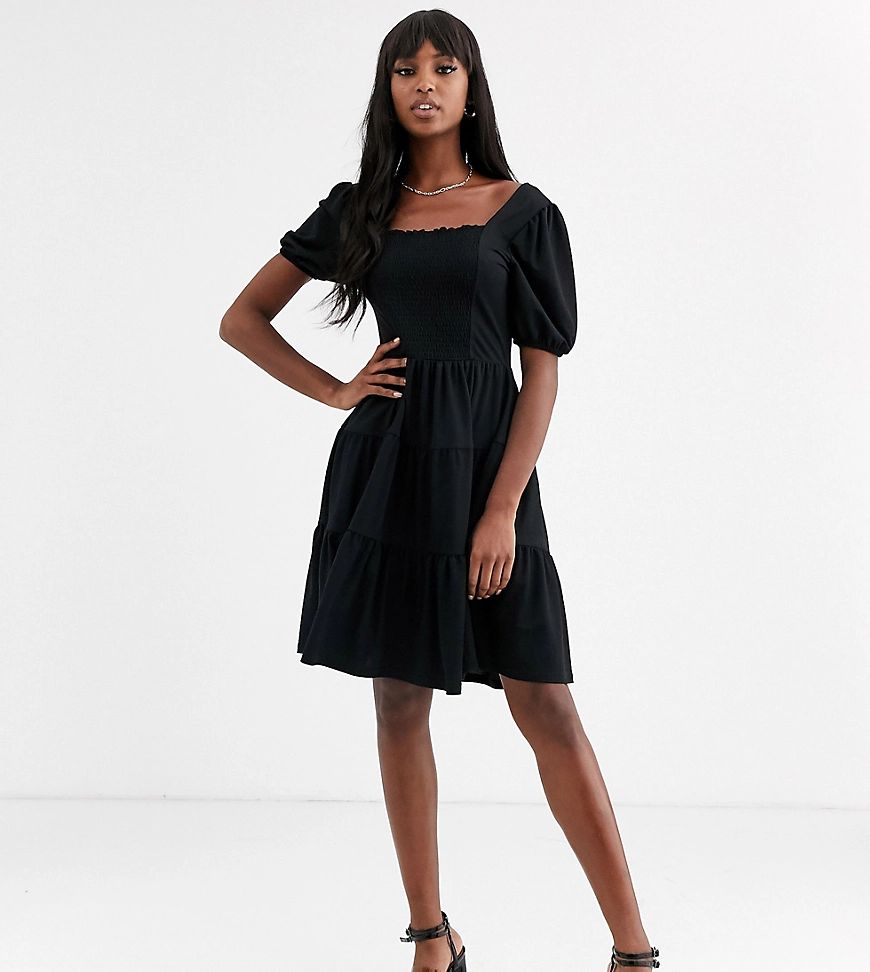 Y.A.S Tall Famia ruched tiered smock dress-Black | ASOS (Global)