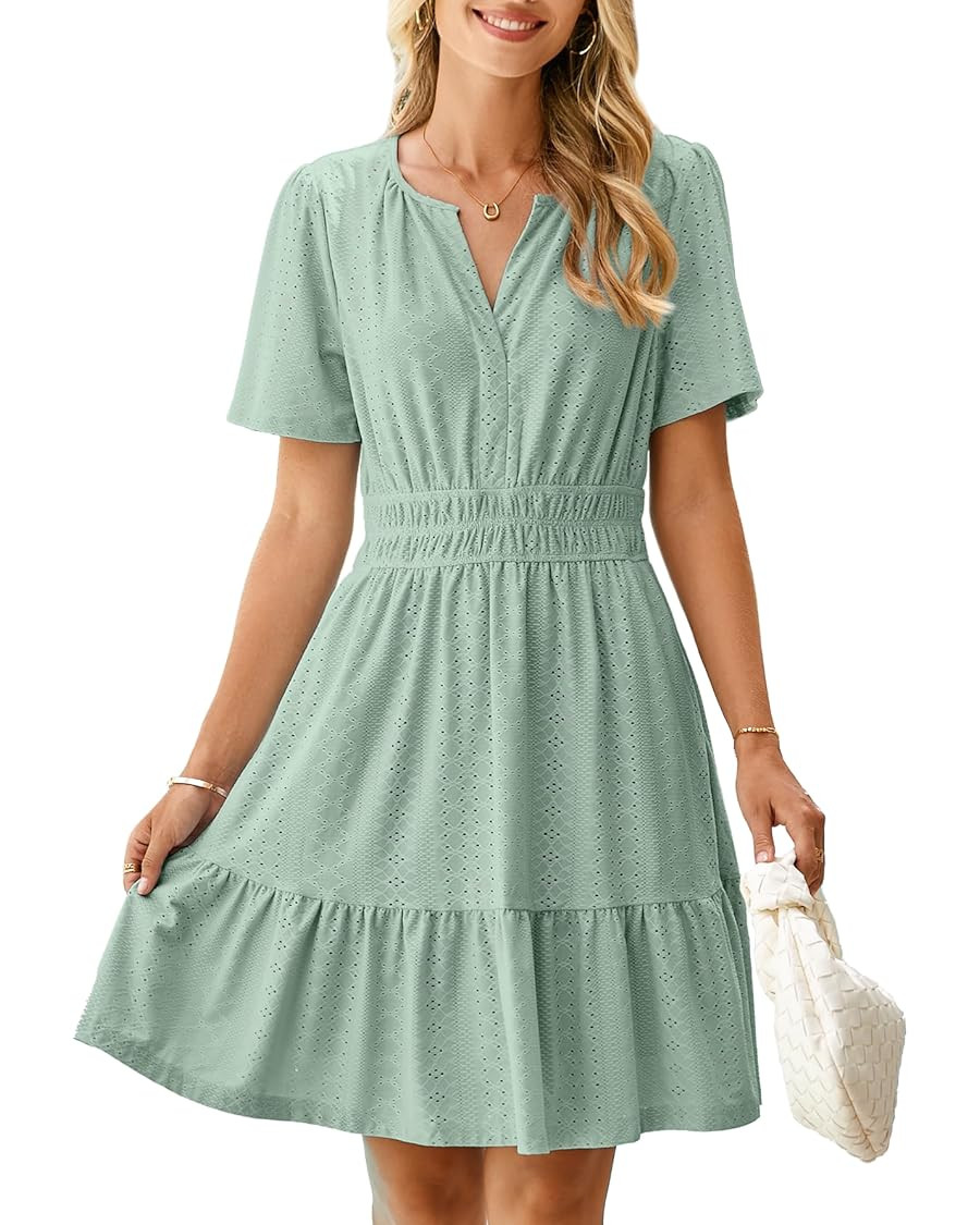 Simplee Womens 2025 Summer Mini Dress Eyelet Short Sleeve Cocktail Short Dresses Cute A Line Sun ... | Amazon (US)