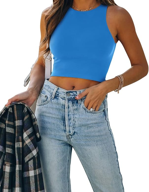 REORIA Butsmooth® Women's Sleeveless Halter Neck Double Lined Casual Basic Tank Crop Tops | Amazon (CA)