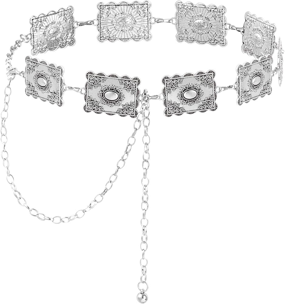 Metal Turquoises Belts Western Concho Belts for Women Cowgirl Waist Chain Belt for Dresses Jeans | Amazon (US)
