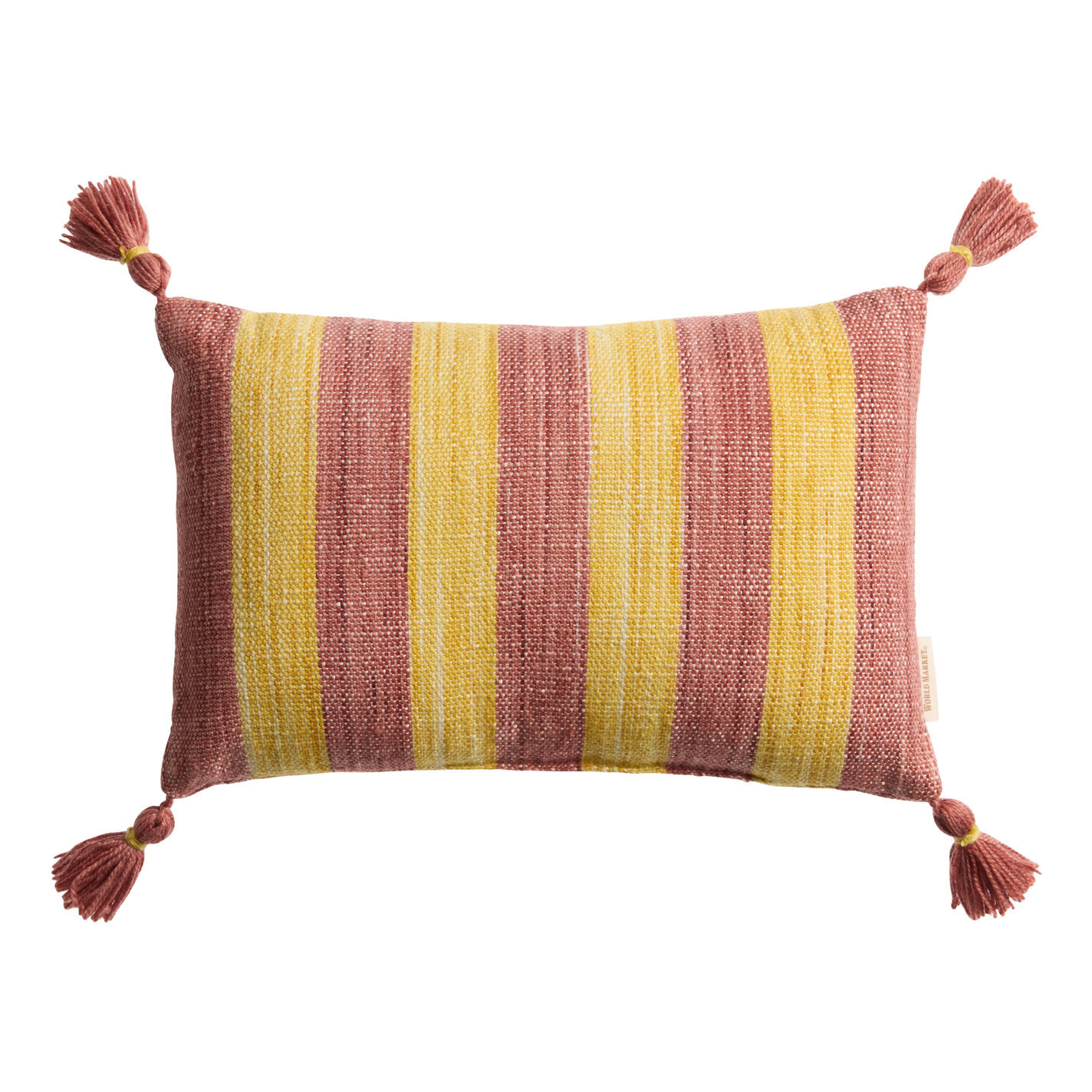 Woven Stripe Tassel Indoor Outdoor Lumbar Pillow | World Market