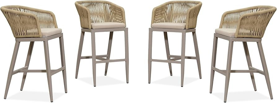 PURPLE LEAF Outdoor Bar Stool Set of 4 Rattan Wicker Patio Stool Bar Height Stool Bar Chairs Alum... | Amazon (US)