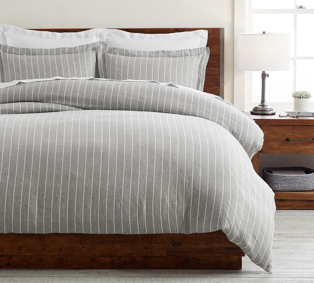Flagstone Belgian Flax Linen Striped Duvet Cover, Twin | Pottery Barn (US)