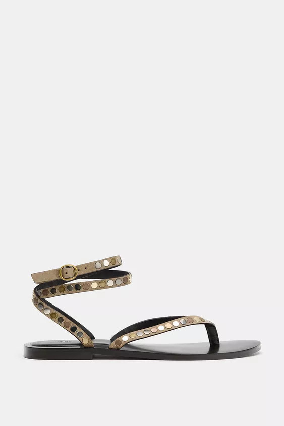 STUDDED LEATHER SANDALS | Zara US