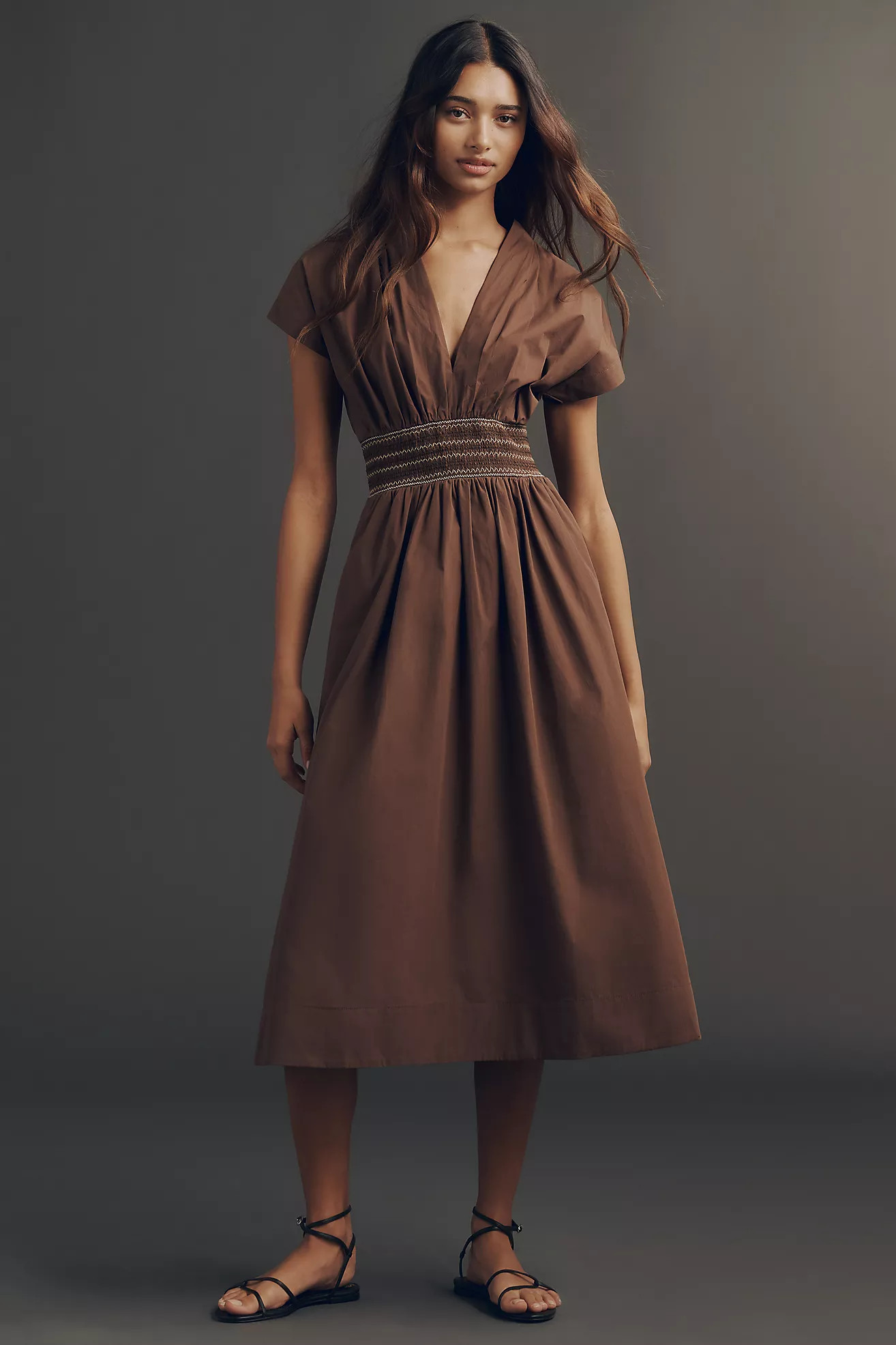 By Anthropologie Smocked Cotton Poplin Midi Dress | Anthropologie (US)