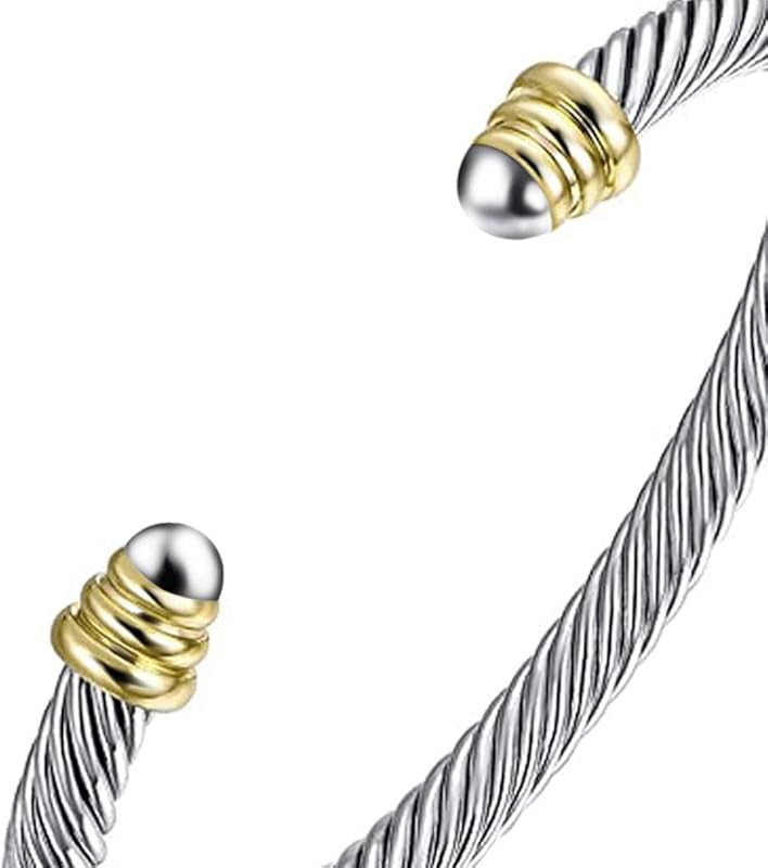 Tiyad Cable Wire Cuff Bracelet Two Tone Bangle Bracelets for Women Stainless Steel Twisted Cable Cuf | Amazon (US)