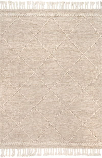 Beige Uplifted Trellis Tasseled Area Rug | Rugs USA