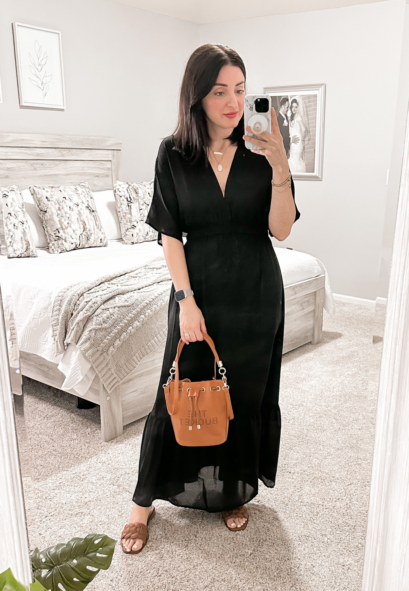 Spring outfit, dressss, vacation dress, summer dress, wedding guest dress, cocktail, baby shower, bridal shower, Amazon fashion finds, maternity, bucket bag, sandals

#LTKitbag #LTKstyletip #LTKSeasonal