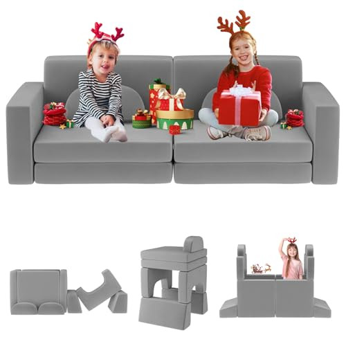 OtterOasis Kids Couch, 10PCS Modular Kids Play Couch, 3s Instant Inflating Nugget Couch Kids for Boys and Girls, Creative and Convertible Kids Couch for Playroom, Bedroom, Classroom, Grey | Amazon (US)