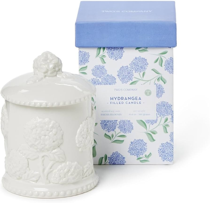 Two's Company Hydrangea Relief Filled Candle | Handcrafted Fine Bone Porcelain with Intricate Hyd... | Amazon (US)