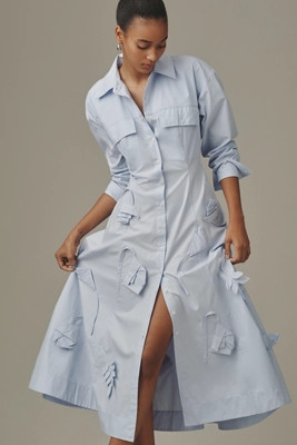 Maeve 3D Floral Long-Sleeve A-Line Shirt Dress | Anthropologie (US)