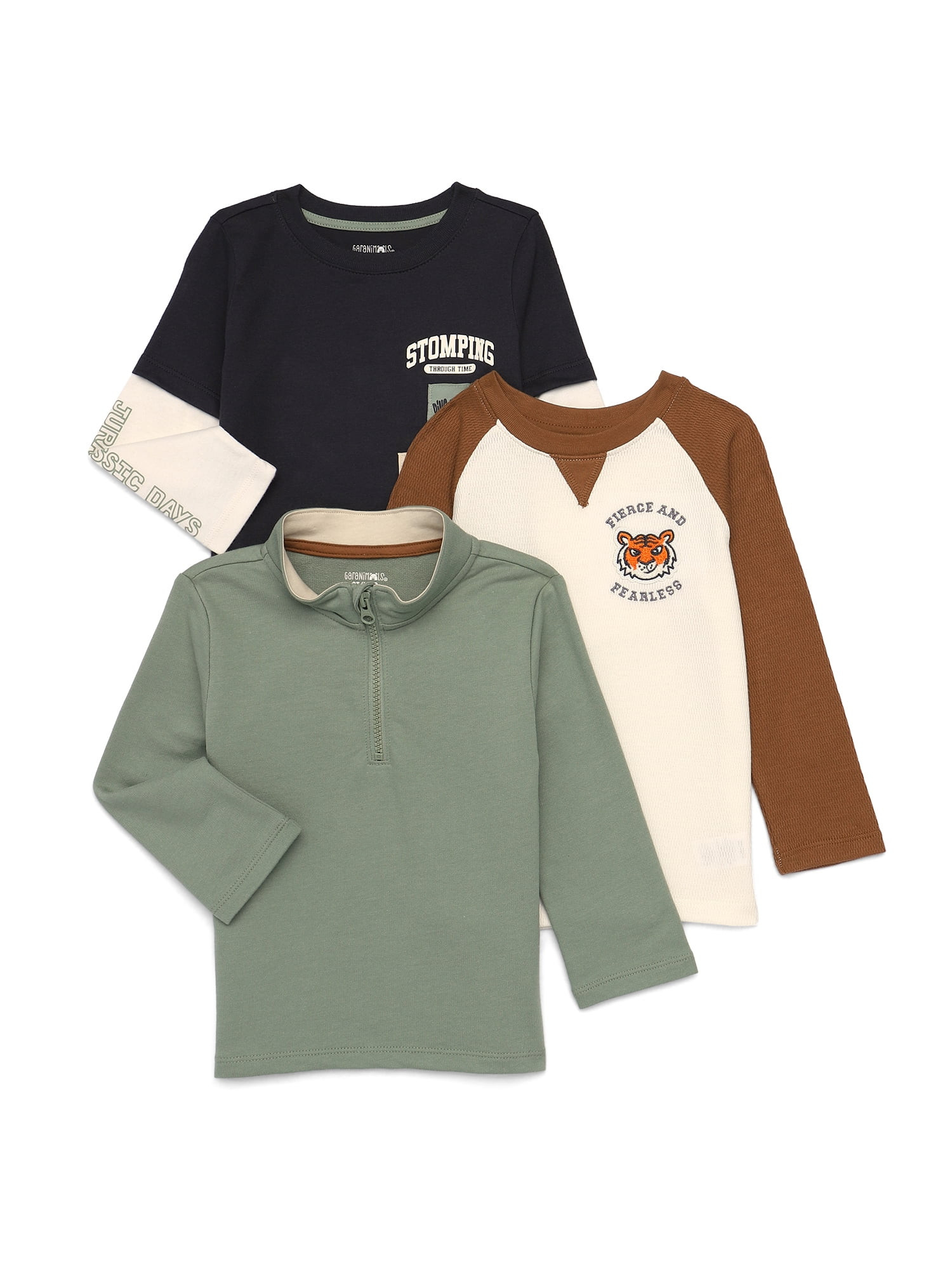 Garanimals Camisetas de Manga Larga Surtidas para Niños Pequeños Paquete de 3, Tallas 18M-5T | Walmart (US)