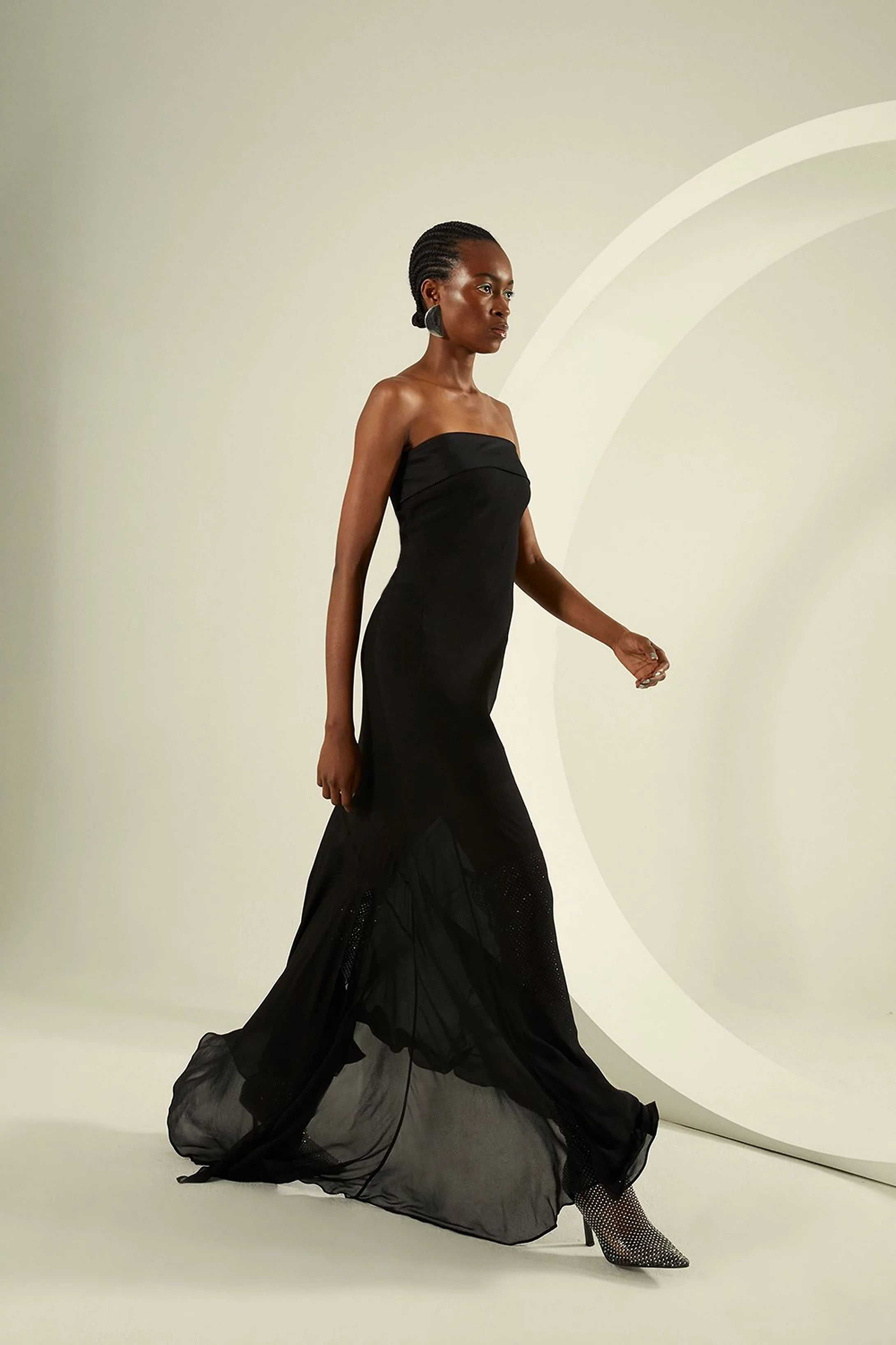 Bandeau Sheer Woven Maxi Dress | Karen Millen UK + IE + DE + NL