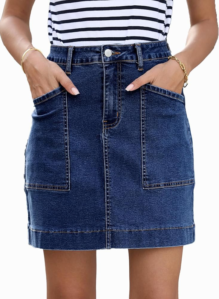 Sidefeel Women's Jean Skirt High Waisted Stretch Casual Summer Zimbaplatinum Denim Skirt with Poc... | Amazon (US)