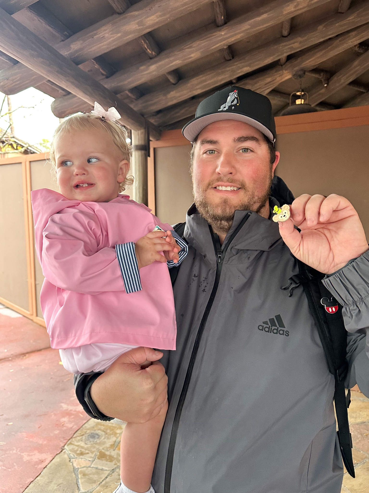 Cutest pink Widgeon rain jacket!!! Warm, navy and white striped material on the inside! 