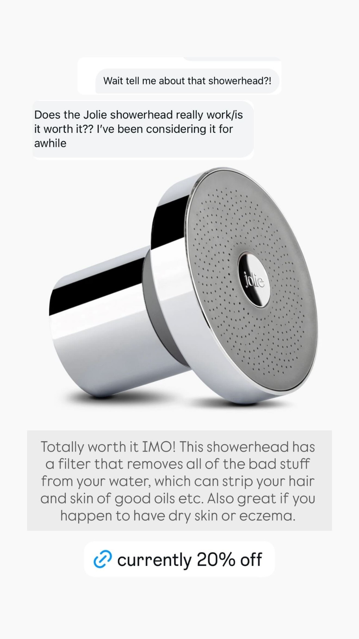 This shower head filters your water to make it better for your hair and skin and I LOVE it!! Right now it’s 20% off 🙌🏻 Would make an amazing gift!! 

#LTKBeauty #LTKmorningroutine #LTKGiftGuide