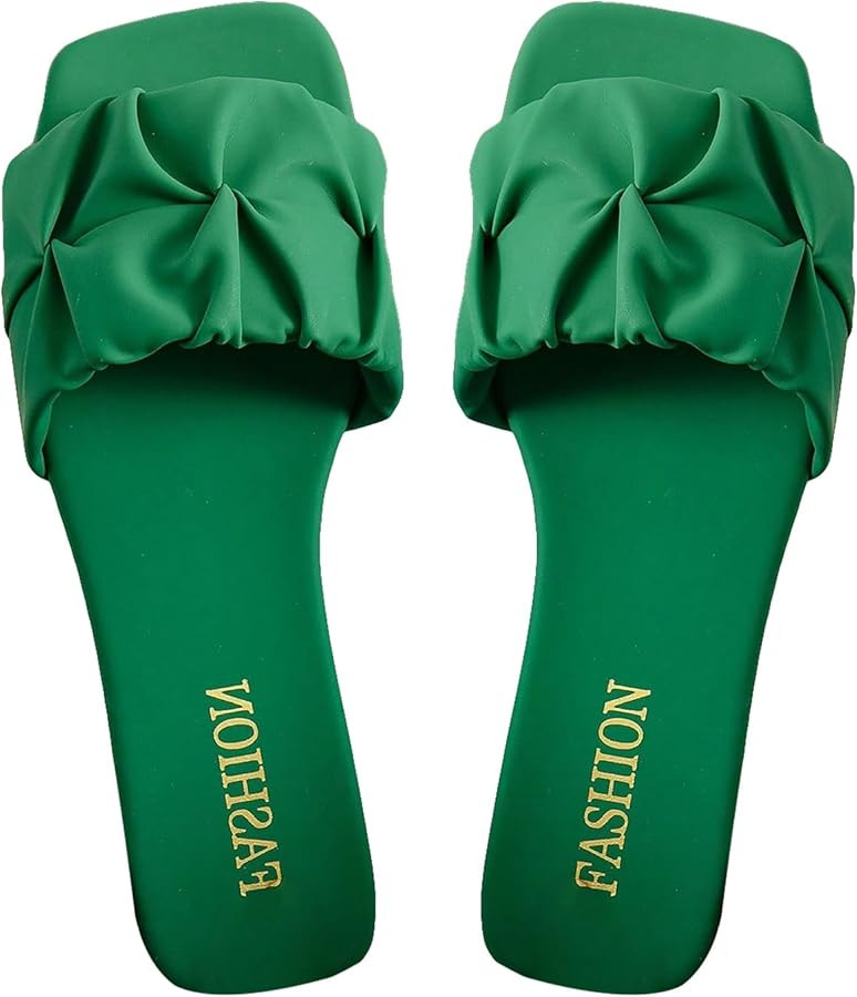 Verdusa Women's Square Toe Pleated Slide Sandals Summer Sandals Slippers | Amazon (US)