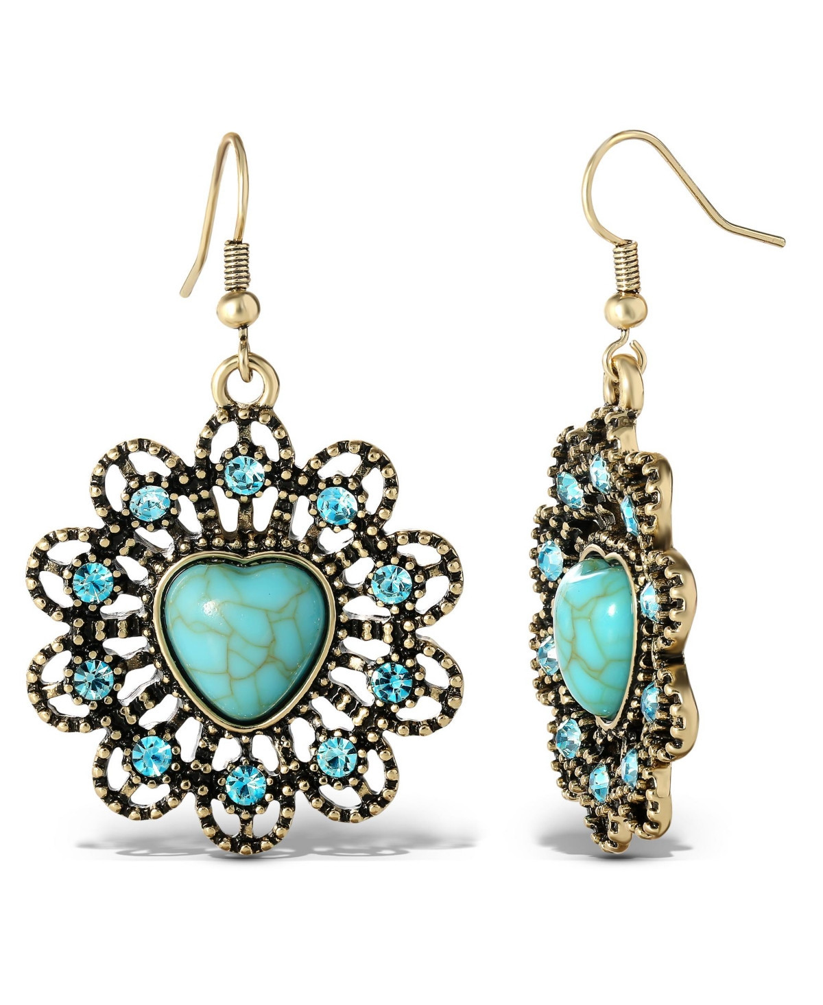 Jessica Simpson Women's Turquoise Stone Ornate Heart Earrings - Gold | Macy's