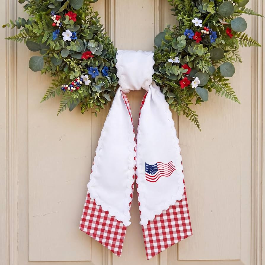 Yinder 2 Pcs Layered Wreath Sash for Front Door, 4th of July Garland Ribbon for Holiday Wedding P... | Amazon (US)