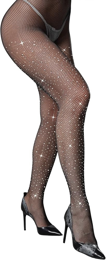 CHRLEISURE Women's Sparkle Rhinestone Fishnets, Sexy Sparkly Glitter Party Concert Outfit Fishnet... | Amazon (US)