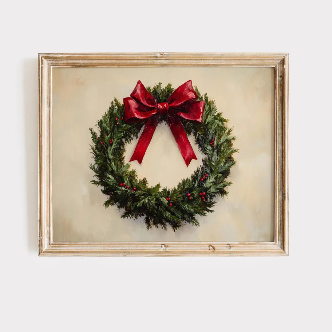 Rustic Christmas Wreath Print, Vintage Christmas Print, Festive Printable, Winter Prints, Holiday... | Etsy (US)