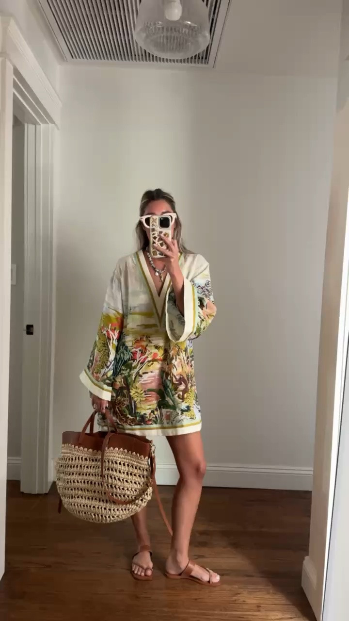 Adorable vacation outfit inspo! @Anthropologie raffia bag, great size @Revolve Alemais mini dress, Sequin beachy necklace, Amazon sunnies & @Reformation sandals 🌊☀️🫶🏻

#LTKootd #LTKSeasonal #LTKTravel