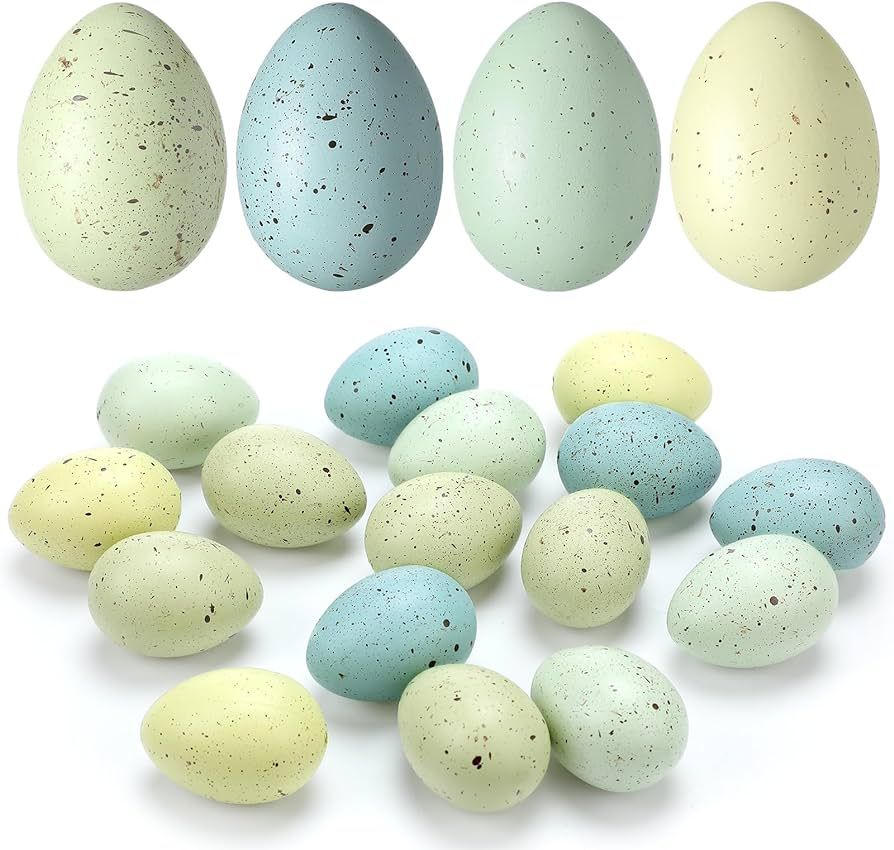 SiliFine 32 Pcs Easter Speckled Eggs 2.4 in Plastic Speckled Eggs Bowl and Vase Filler Faux Chick... | Amazon (US)