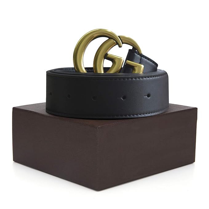 Belt for Women Luxury Gold Buckle Black Leather Belt for Women Casual Business ~ 3.8cm Belt Width... | Amazon (US)