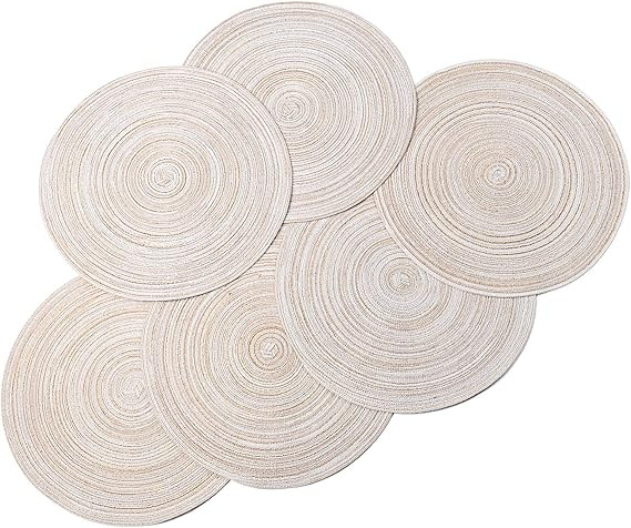 Zupro Round Placemats Set of 6,Braided Cotton Table Mats Heat Resistant Non-Slip Washable,for Fou... | Amazon (US)