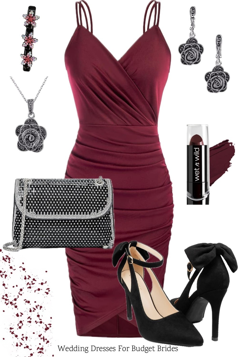 Elegant wedding guest outfit idea in wine red burgundy, black, and silver.

Wedding guest dress and accessories on Amazon and all under $100.

#LTKFindsUnder100 #LTKWedding #LTKSeasonal